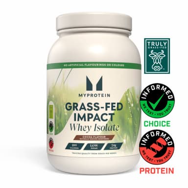 Pot de MyProtein Impact Whey Isolate provenant d’animaux nourris exclusivement à l’herbe